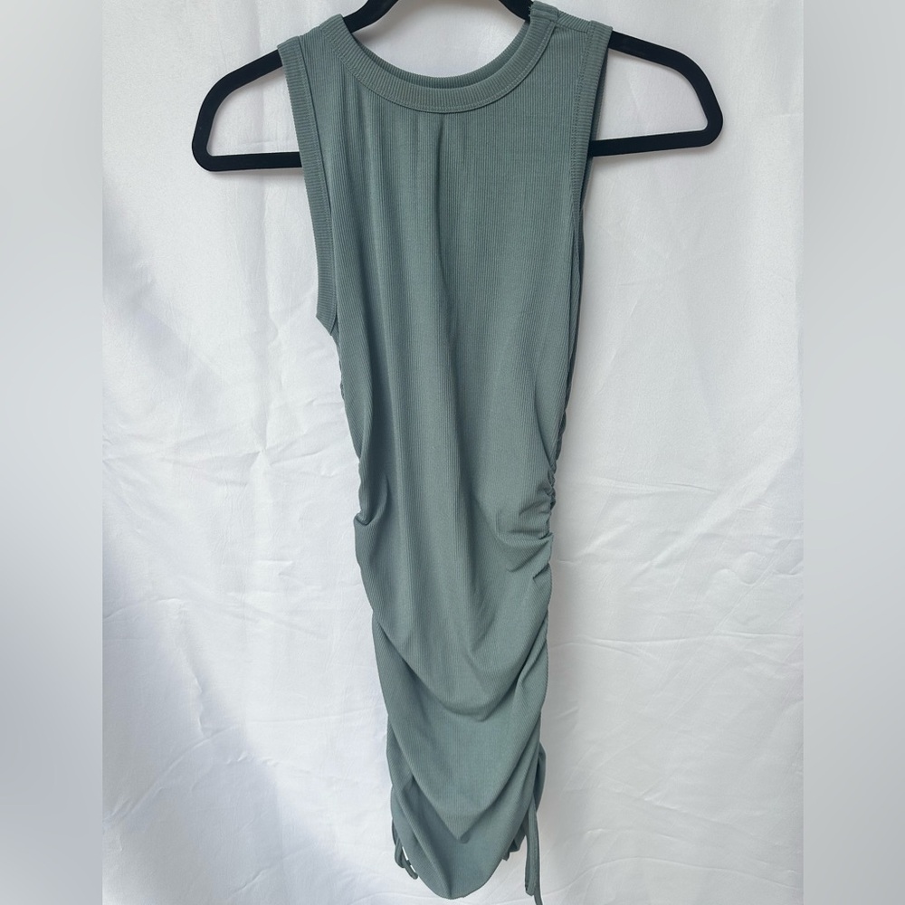 Ribbed Blue/Gray Ruched Bodycon Midi/ Mini Dress Size: S
